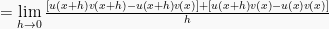 =\lim\limits_{h\to0}\frac{[u(x+h)v(x+h)-u(x+h)v(x)]+[u(x+h)v(x)-u(x)v(x)]}{h}